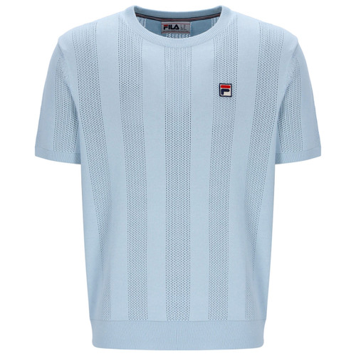 Fila Vintage Corrado Knitted Pointelle Panel T-Shirt in Skyway Blue