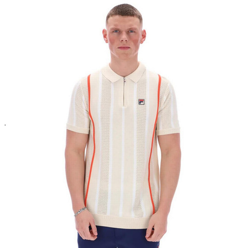 Fila Vintage Giorgio Men's Crochet Patchwork Knitted Polo in Tapioca - Main Image Model Front Facing