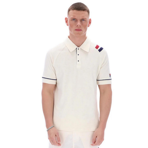 Fila Vintage Massimo Men's Snap Stud Terry Polo Shirt in Gardenia - Main Image Model Front Facing