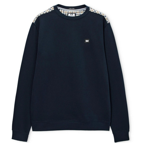 Weekend Offender Beida House Check Panel Sweatshirt in Navy - Main Image Front Flat