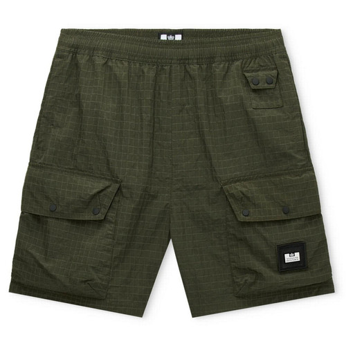 Weekend Offender Zemmouri Ripstop Cargo Shorts in Black Forest Green - Main Image Front Flat