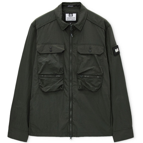 Weekend Offender Shields Ripstop Over-Shirt in Black Forest Green - Main Image Front Flat