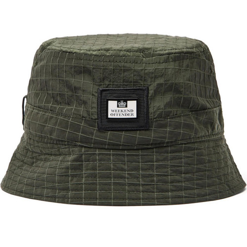 Weekend Offender Boukhari Ripstop Bucket Hat in Black Forest Green - Main Image with Brand Patch