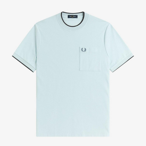 Fred Perry Men's Pocket Detail Pique Tee in Light Ice - Main Front Image Flat