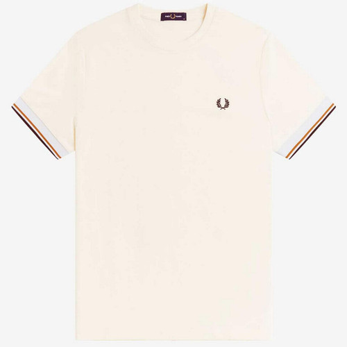 Fred Perry Men's Mod TWin Tipped Cuff Crew Neck T-shirt in Ecru - Main View