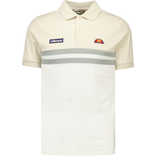 Ellesse Mens Muccia Colour Block Chest Stripes Polo T-Shirt in Off White and Stone