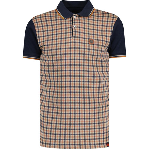 trojan clothing mens check panel tipped polo tshirt navy