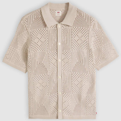 Levi's Men's Retro 70s Pointelle Sweater Camp Lightweight Shirt in Pumice Stone