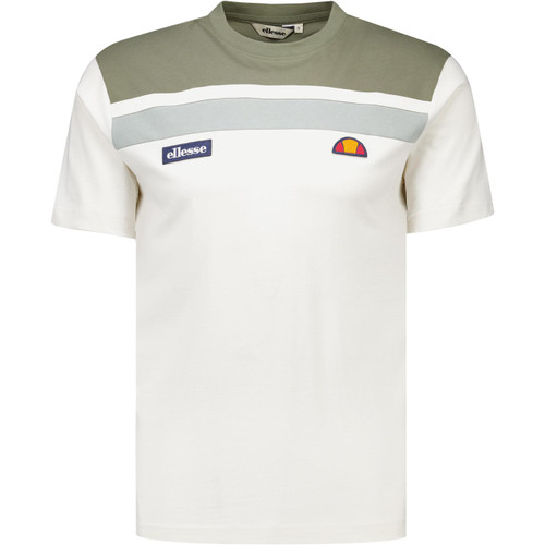 Ellesse Mens Vignola Colour Block Crew Neck T-shirt in Off White and Khaki Green