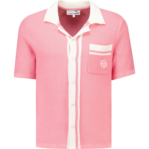 Sergio Tacchini Mens Fratelli Crochet Button Front Resort Shirt in Geranium Pink