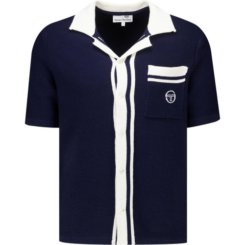 Sergio Tacchini Mens Fratelli Crochet Button Front Resort Shirt in Maritime Blue