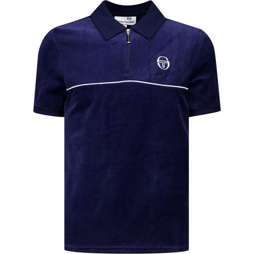 Sergio Tacchini Mens Cardona Velour Zip Neck Polo in Maritime Blue Navy