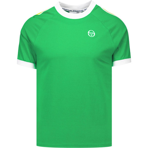 Sergio Tacchini Mens Pino Sleeve Stripe Ringer Neck T-Shirt in Fern Green and White