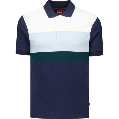 Merc Mens Burnall Retro Colour Block Panel Jersey Polo Shirt in Navy