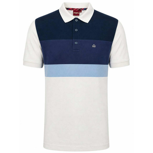 Merc Burnall Men's Mod Colour Block Polo Shirt in Vanilla