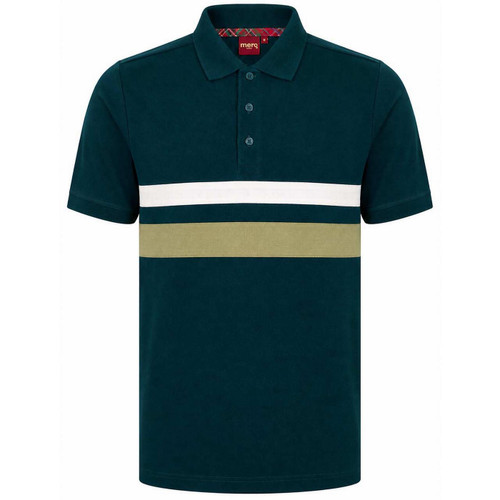 Merc Albany Men's Mod Cut and Sew Stripe Pique Polo Shirt in Teal
