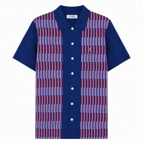 Original Penguin Jacquard Button Front Polo Shirt In Blue Depths - Main Image