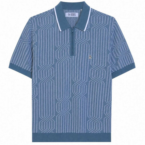 Original Penguin Geo Cable Quarter Zip Sweater Polo In Bright White - Main Image