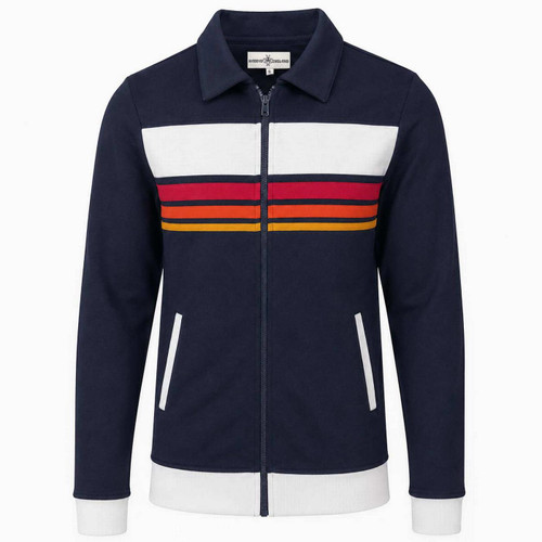 Madcap England Torino Men's Retro 70s Chest Stripe Track Top in Navy