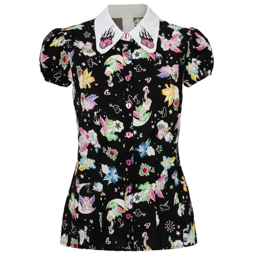 Hell Bunny x Care Bears Roxi Retro Collar Shirt in Black
