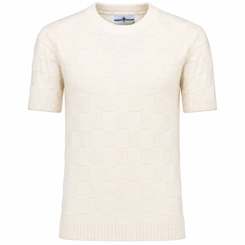 Madcap England Hemingway Men's Mod Textured Checkerboard Knit T-shirt in Snow White
