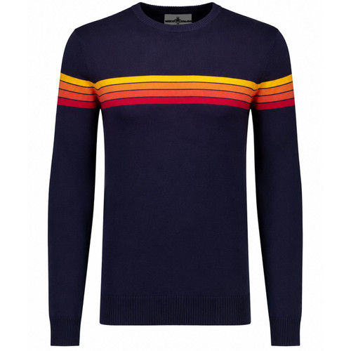 Madcap England Jarvis Retro 90s Gradient Stripe Knitted Jumper in Navy Blazer