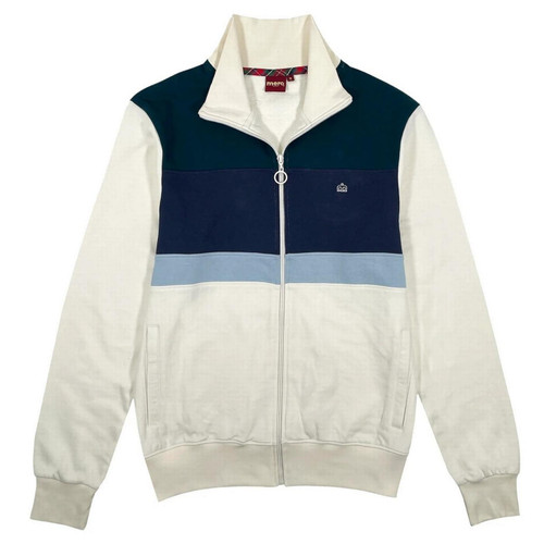 Merc London Cairns Retro 80s Colour Block Funnel Neck Ring Zipper Track Jacket in Vanilla - Front Flat