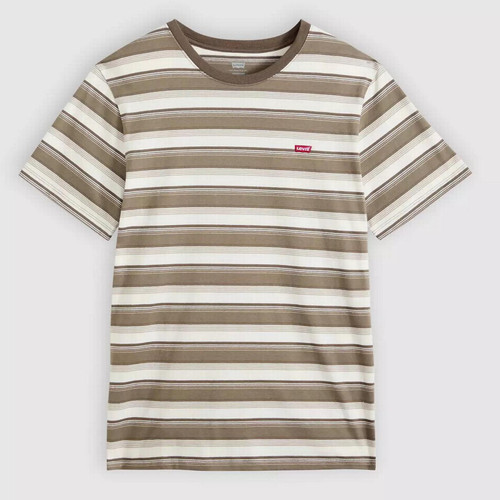Levi's Men's Original Housemark Tee in Jen Stripe Maitake Brown - Front Flat