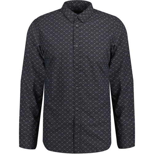 french connection mens dotted floral print long sleeves shirt black