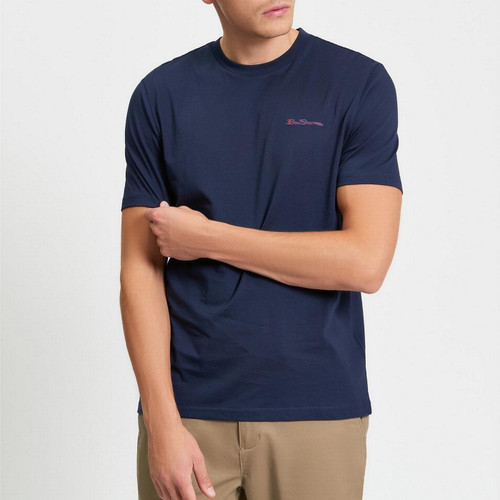 Model Wearing Ben Sherman Signature Logo Crew Tee in Dark Navy - Front