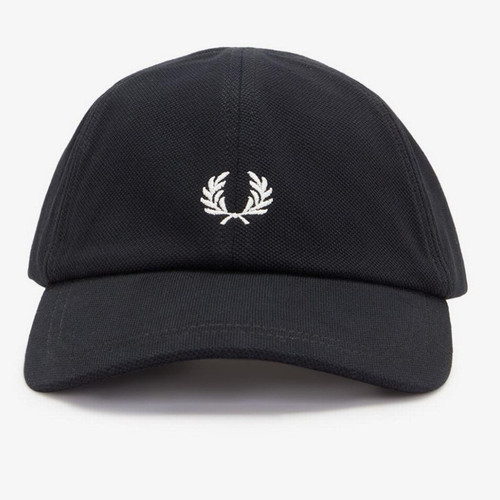 Fred Perry Pique Classic 6 Panel Baseball Cap in Black/Snow White