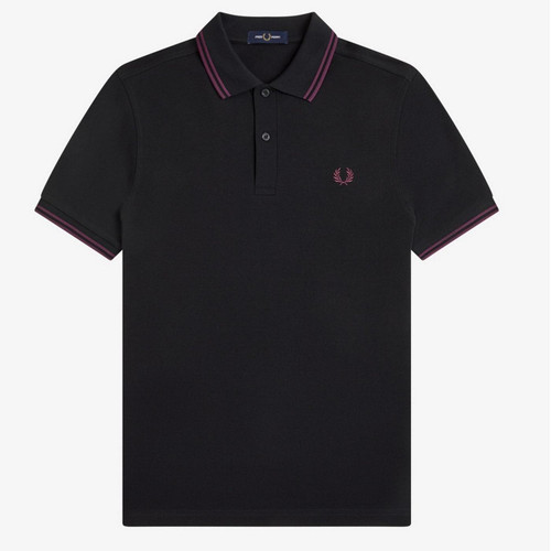 Fred Perry M3600 Mod Twin Tipped Polo Shirt in Black/Plum/Plum - Front Image Flat Main