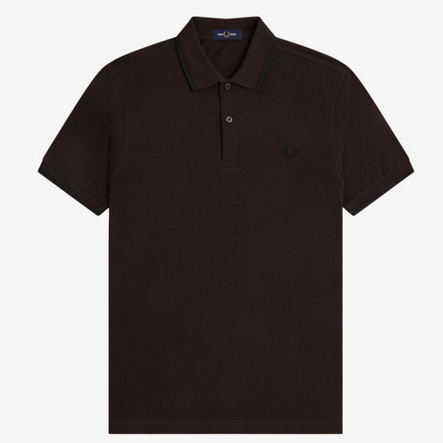 Fred Perry M3600 Mod Twin Tipped Polo Shirt in Rich Brown / Black - Front Flat