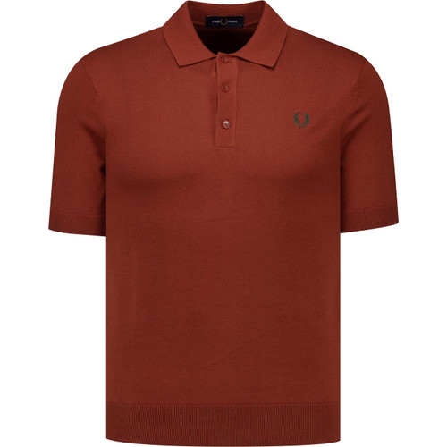 Fred Perry Mens Long Staple Cotton Knitted Polo T-Shirt in Brandy Brown