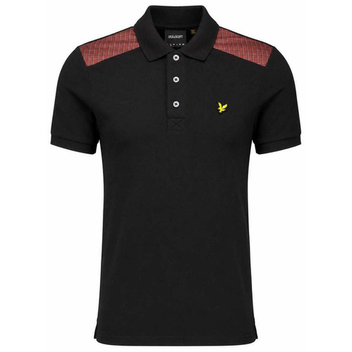 Lyle And Scott Check Shoulder Yoke Pique Polo Shirt in Jet Black