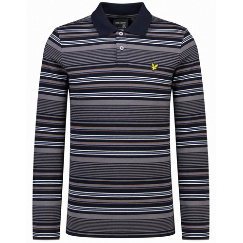 Lyle & Scott men's Mod Multi Stripe Long Sleeve Pique Polo Shirt in Dark Navy