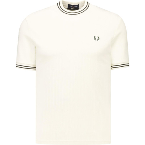 Fred Perry Mens Ribbed Jersey Tipped Tshirt in Ecru