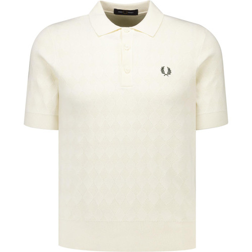 Fred Perry Mens Pointelle Knitted Mod Polo T-Shirt in Ecru