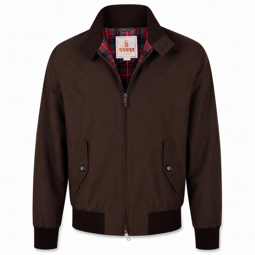 Baracuta G9 Harrington Jacket - Made in England - Brown Cigar - Front View Collar Open