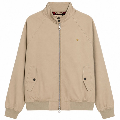 Farah Walt Cotton Twill Harrington Jacket in Beige - Front Flat