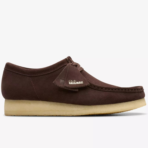 Clarks Originals Men's Wallabee Moccasin Shoes in Dark Brown Suede - Single shoe side on