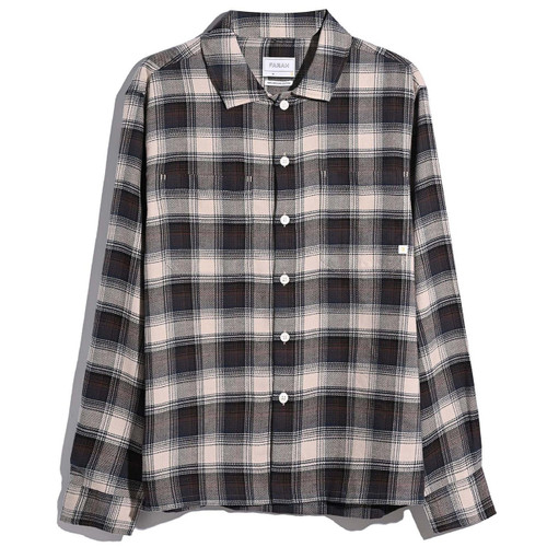 Farah Lavelle Long Sleeve Check Dobby Shirt in Dark Brown - Front Flat