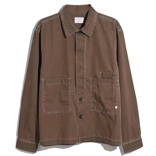 Farah Mattison Frost Finish Cotton Canvas Overshirt in Dark Brown - Front Flat