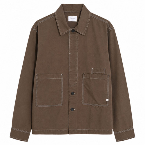 Farah Mattison Frost Finish Cotton Canvas Overshirt in Dark Brown - Front Flat