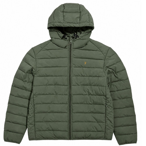 Farah Kennedy Men's Retro 80s Wadded Hooded Coat in Rosemary - Front Flat