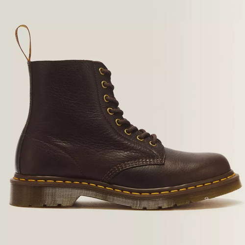 Dr. Martens 1460 Pascal Men's 8 Eye Ambassador Leather Boots in Dark Brown - Single boot side view straight