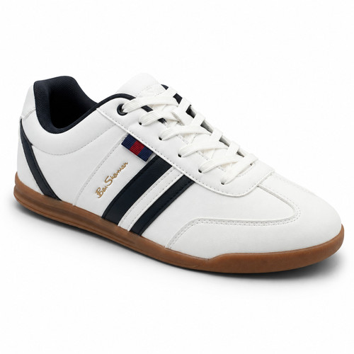 Ben Sherman Feedback Imitation Leather Terrace Trainers in White Front Angled View