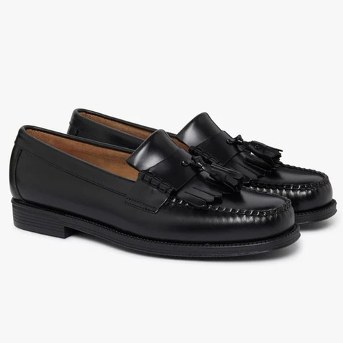 Bass Weejuns Easy Layton II Kiltie Tassel Loafers in Black Leather - Pair of shoes side view at angle
