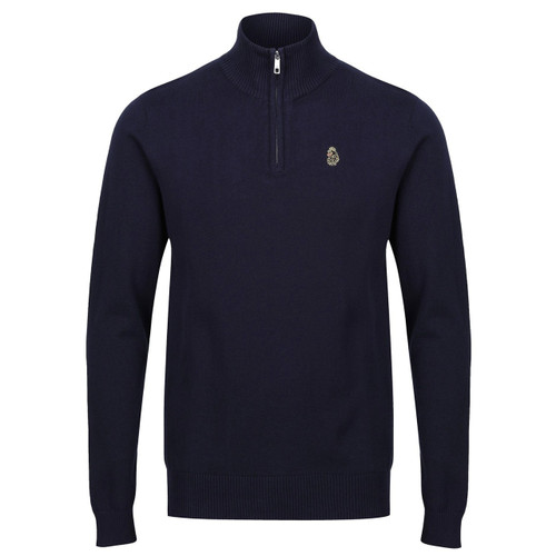 Luke 1977 Pretender Quarter Zip Knitted Jumper in Dark Navy - Front