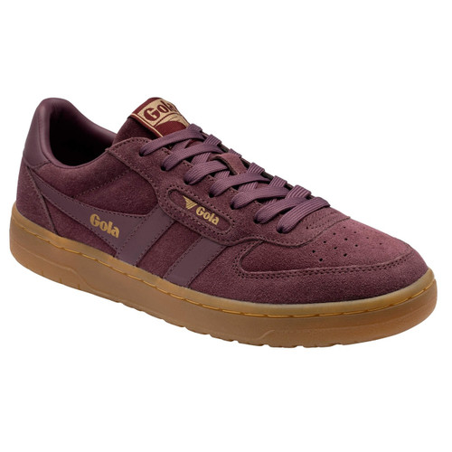 Gola Classics Hawk '86 Women's Suede Trainers in Windsor Wine / Gum - Single trainer side view at angle